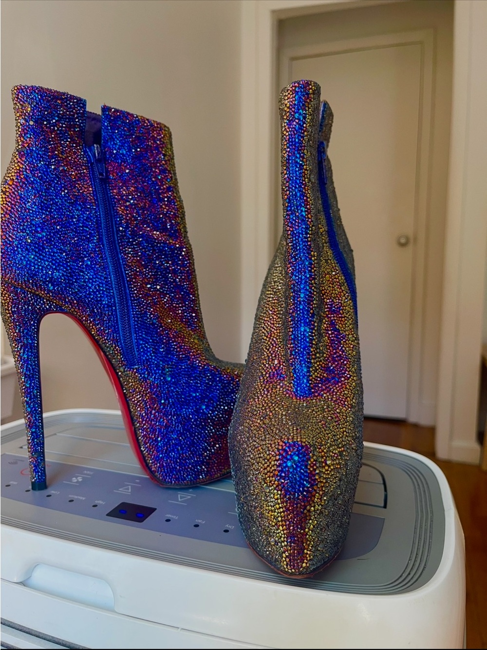 Christian Louboutin Iridescent Blue Crystal Platform Ankle Boots - Picture 6 of 16